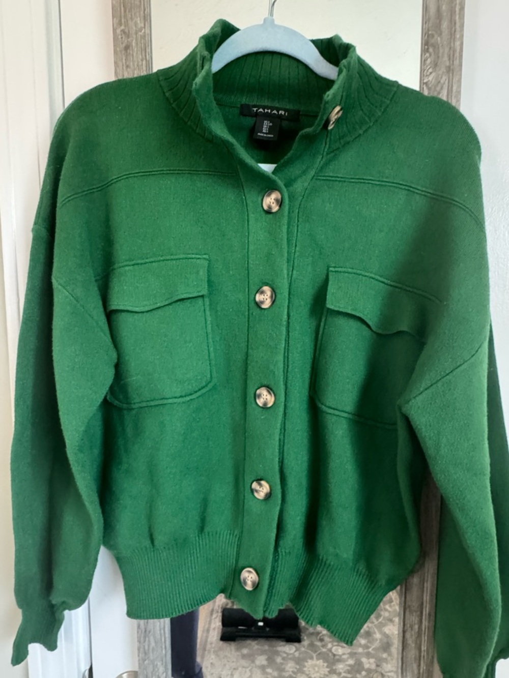 Tahari Emerald Green Button-Front Pocket Jacket